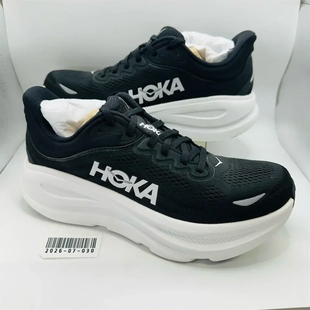 HOKA Bondi 9 Women's Running Shoes Black/White Max Cushion Size 9 Sneakers